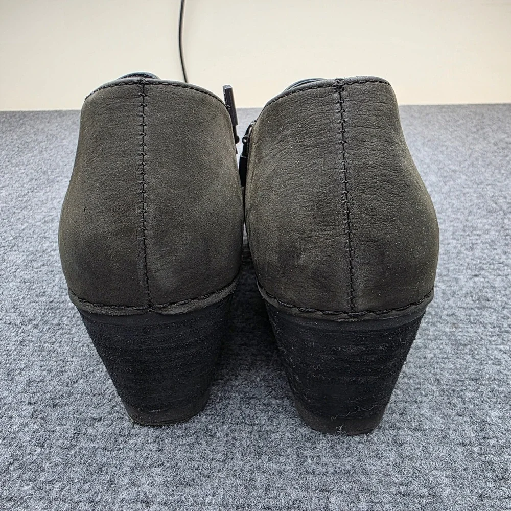 Dansko Sheena Stone Nubuck Ruched Wedge Ankle Booties Size 38 (US Women's 7.5-8)